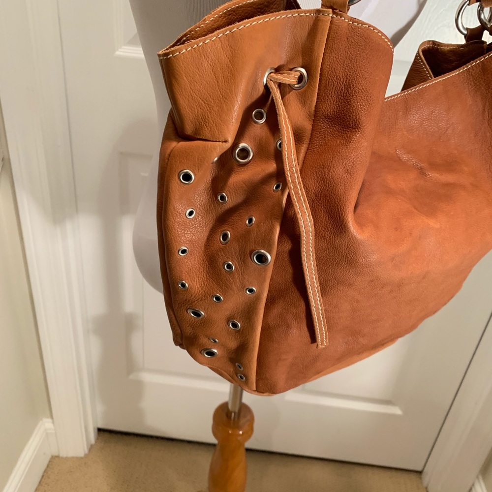 NWOT, leather bag, cognac color, grommet detail - Picture 2 of 8